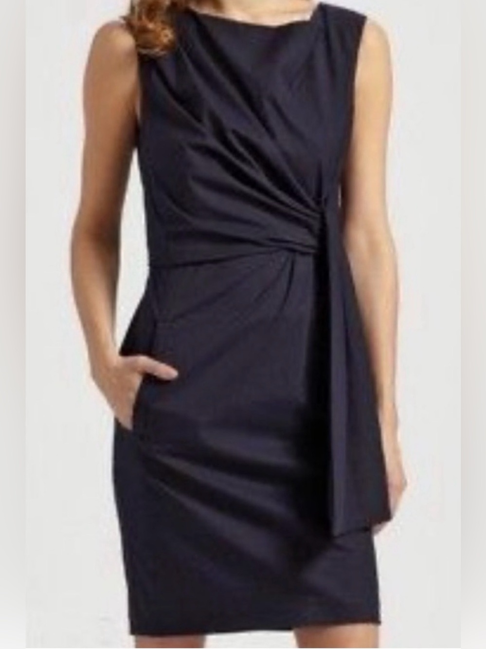 Diane Von Furstenberg Amara Sleeveless Navy Draped Sheath Dress (10)